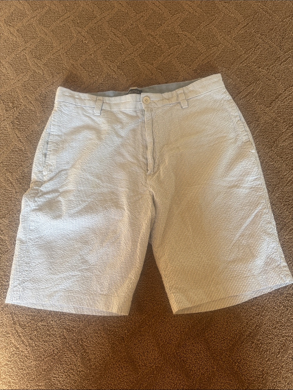 Nautica Men's Light Blue Stripe Boat Seersucker Shorts